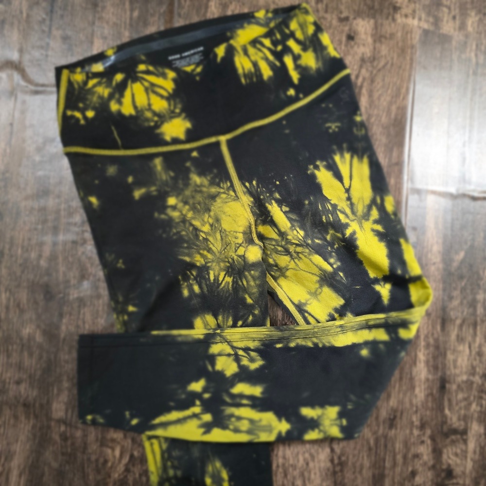 GOOD AMERICAN Leggings Womens 3/4 Yellow Excellent Tie Dye Ribbed Activewear